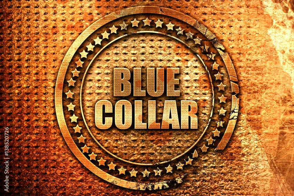 blue collar, 3D rendering, metal text