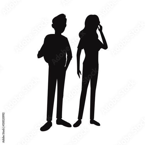 silhouette teens boy boy girl student think vector illustration