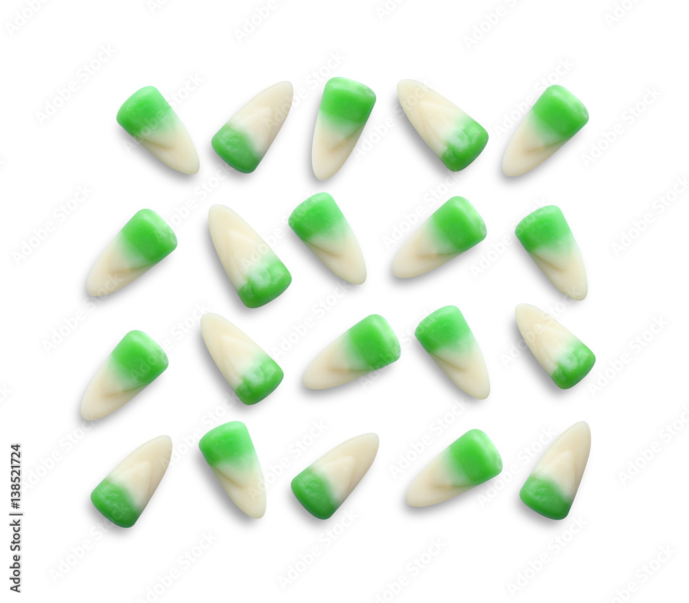 Colorful Halloween candies on white background Colorful Halloween candies on white background