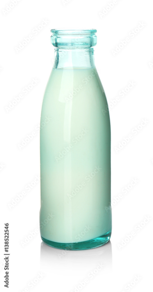Glass bottle of tasty milk on white background Glass bottle of tasty milk on white background