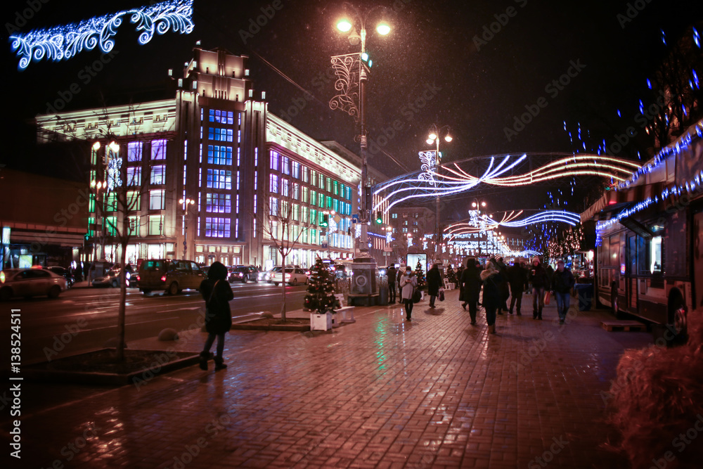 Decorated city at Christmas night