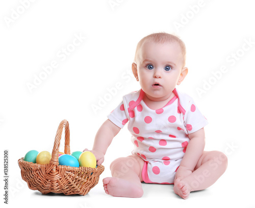 Cute funny baby with basket...