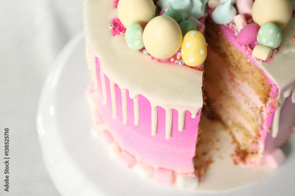Sliced delicious Easter cake, closeup Sliced delicious Easter cake, closeup