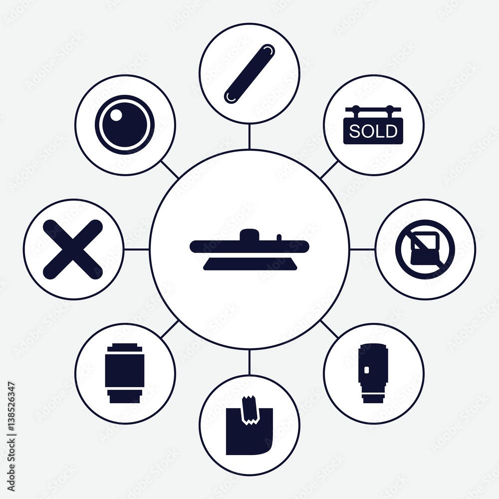Fototapeta premium Set of 9 sticker filled icons