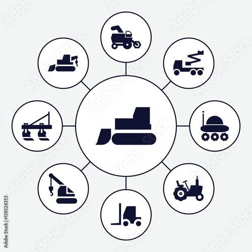 Set of 9 tractor filled icons