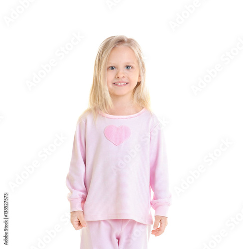 Cute funny girl on white ba...