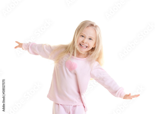 Cute funny girl on white ba...