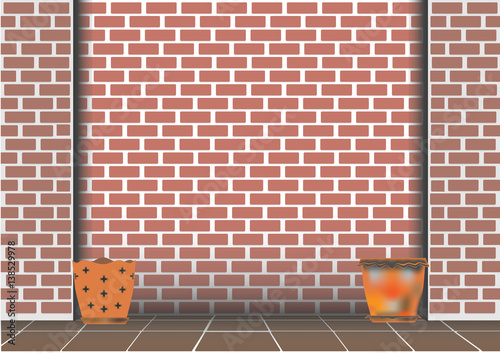 Brick wall and flower pot