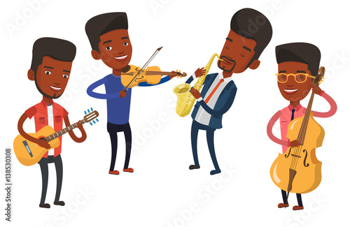 Band of musicians playing on musical instruments.