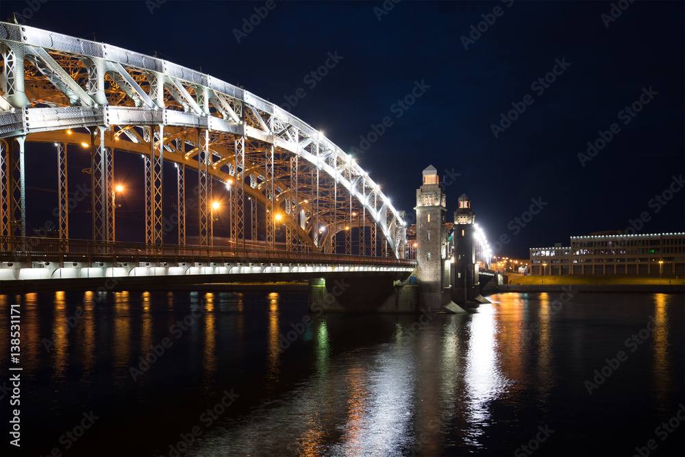 June night at Peter the Great Bridge. Night St. Petersburg