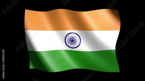 Flag of India isolated on alpha channel, seamless looping