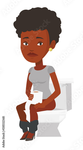 Woman suffering from diarrhea or constipation.