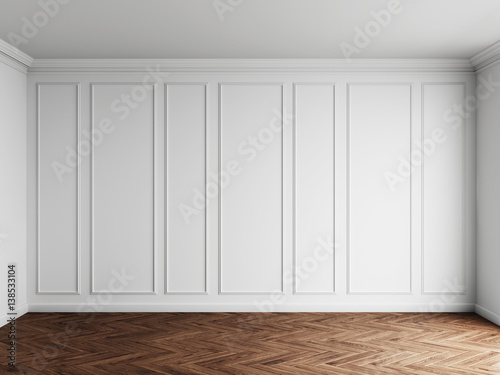 3d render of white interior with panels on wall