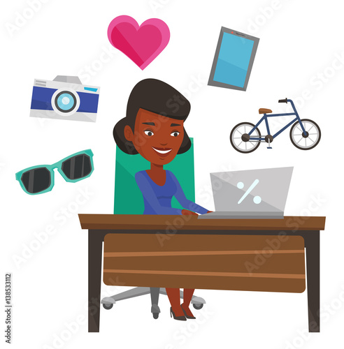 Woman shopping online vector illustration.