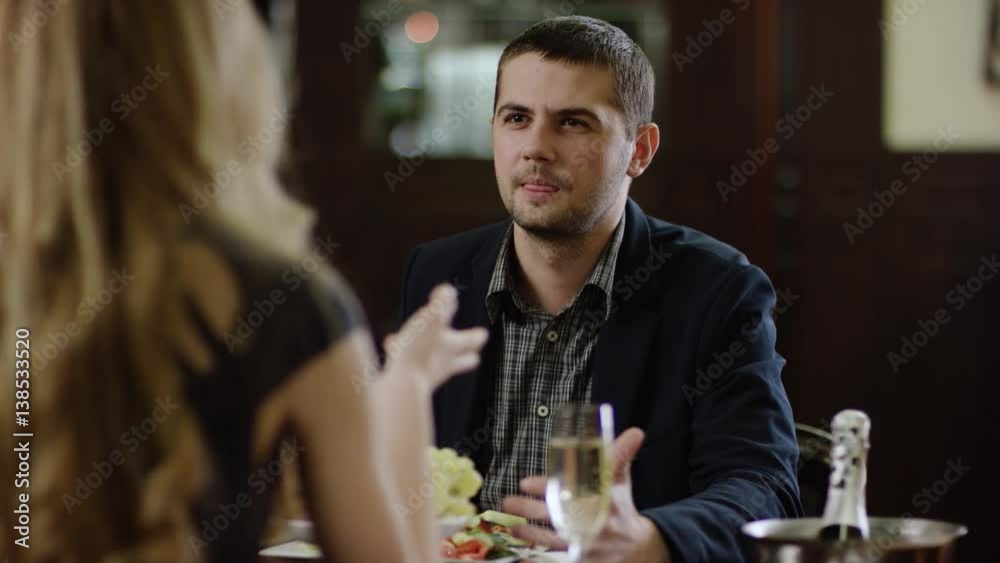 front view of a man arguing with woman in restaurant front view of a man arguing with woman in restaurant