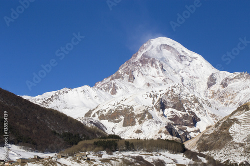 Kazbek in winter covered with snow.