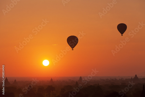 Sun and balloons in Bagan Myanmar 