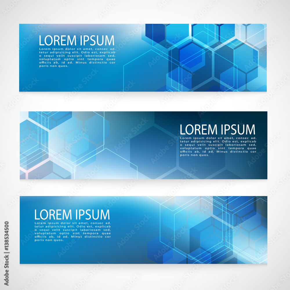 Fototapeta premium Vector Banner Abstract geometric background. Template brochure design. Blue hexagon shape