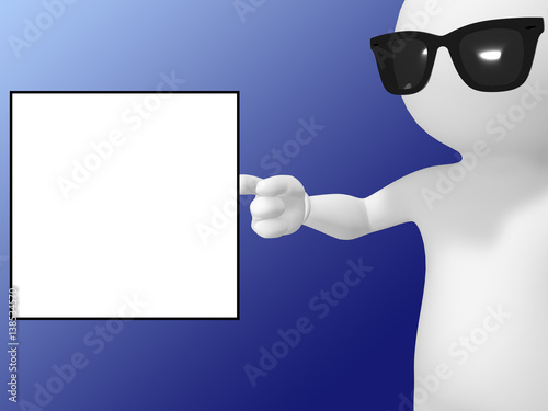 3D white man pointing at check and text boxes