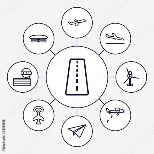 Set of 9 aircraft outline icons