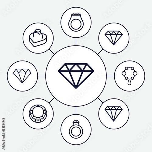 Set of 9 diamond outline icons