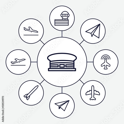 Set of 9 airplane outline icons