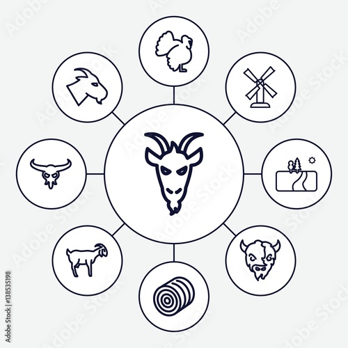 Set of 9 rural outline icons