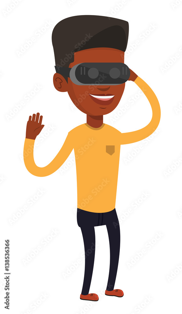 Man wearing virtual reality headset in the park. Man wearing virtual reality headset in the park.