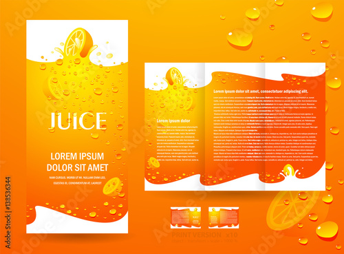 brochure folder juice fruit drops liquid orange element design