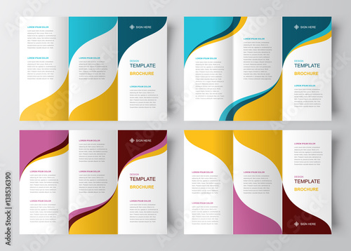 brochure design template vector tri-fold abstract waves curves set