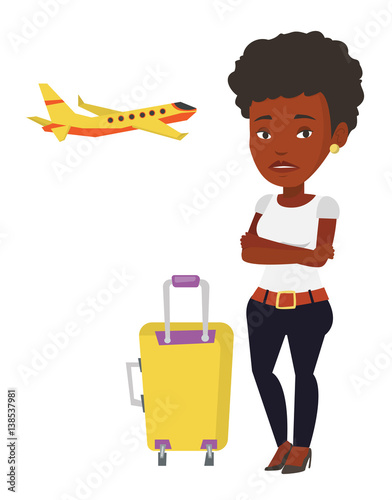 Young woman suffering from fear of flying.