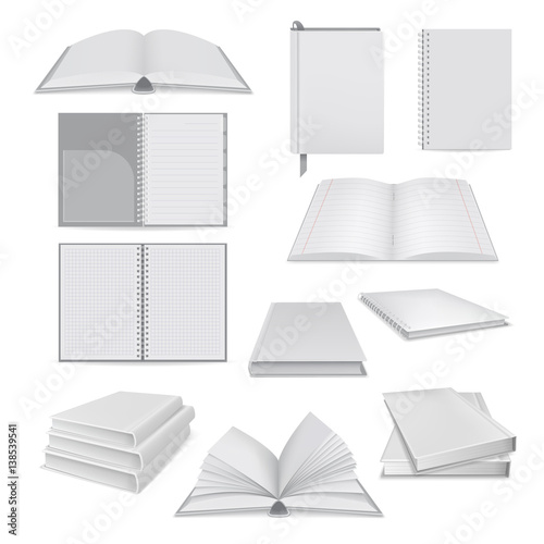 Book notepad mockup set, realistic style