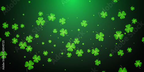 Clover flying leaves background. Saint Patrick's Day banner. Three leaf clover leaves.