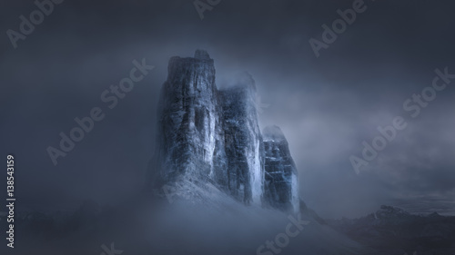 Dramatic misty atmosphere on famous mountain peaks