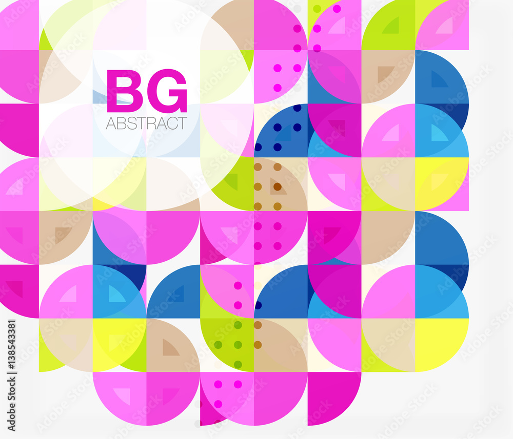 Colorful circles modern abstract composition with text. Geometric background