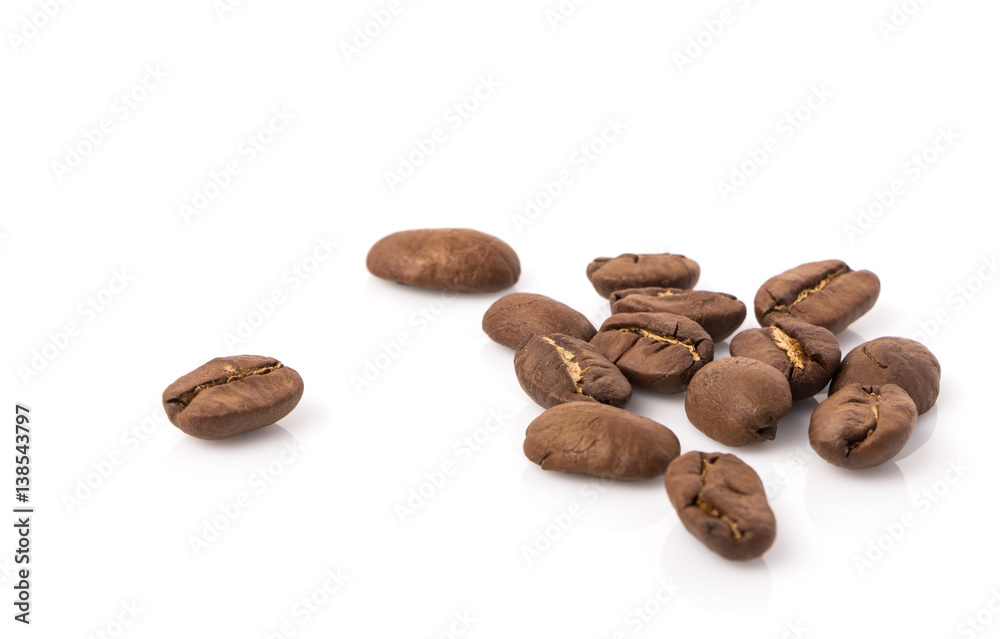 Roasted coffee beans on white background Roasted coffee beans on white background