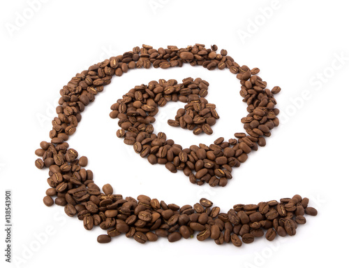 Roasted coffee beans on white background