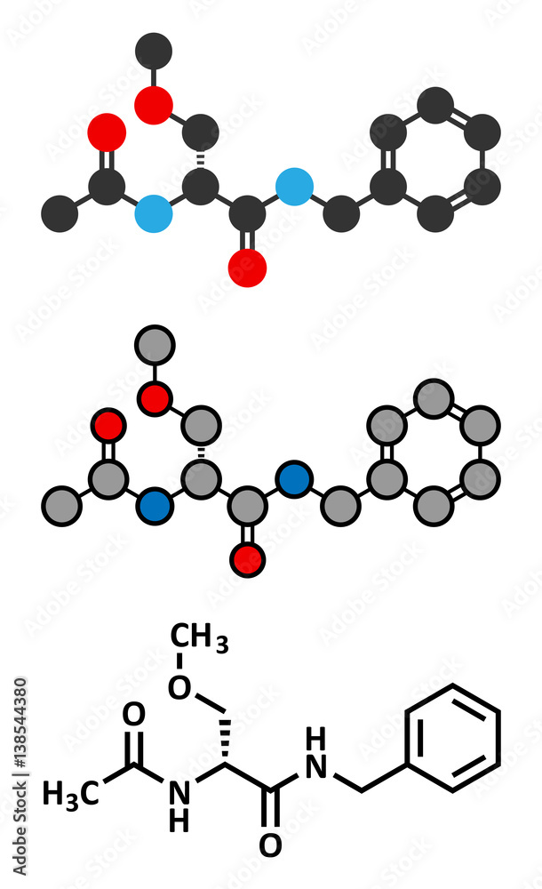 Lacosamide anticonvulsant drug molecule.