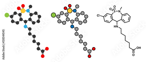 Tianeptine antidepressant drug molecule.