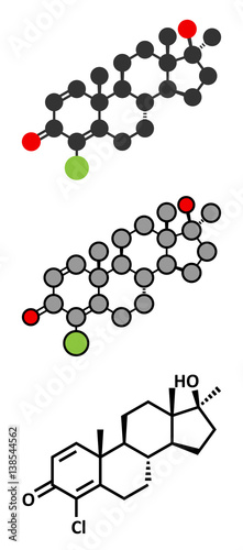 Chlorodehydromethyltestosterone (CDMT) androgenic and anabolic steroid molecule, used in sports doping.