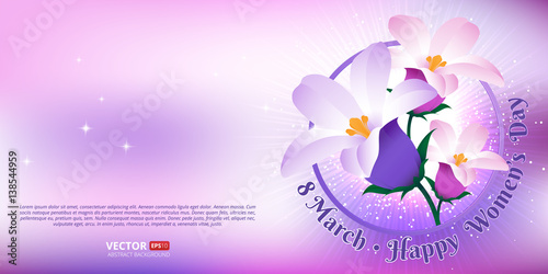Greeting card with 8 March. Happy international women's day. Vector frame with spring flowers.