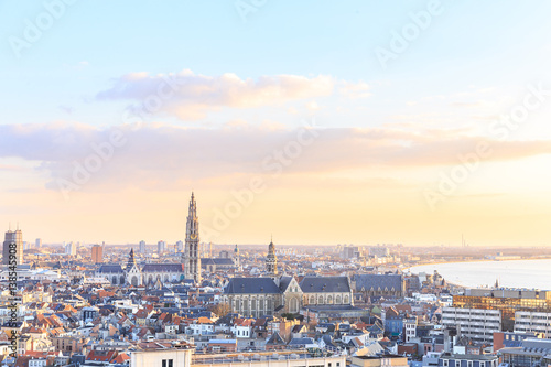 View over Antwerp with cathedral of our lady taken