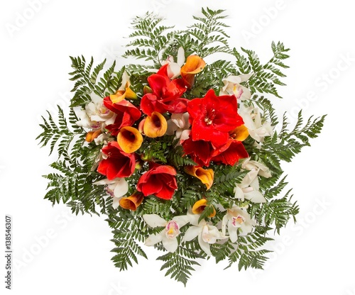 Fototapeta Naklejka Na Ścianę i Meble -  Bouquet of flowers top view on white background