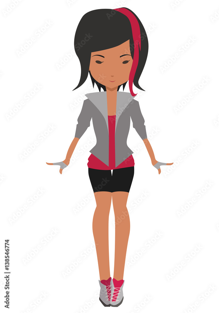 Fototapeta premium Cartoon image of a sporty teenager with a pink ribbon in her hair