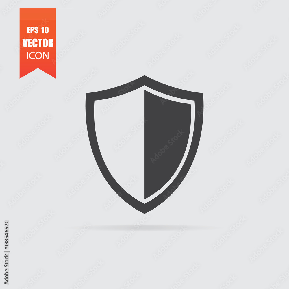 Shield icon in flat style isolated on grey background. Shield icon in flat style isolated on grey background.