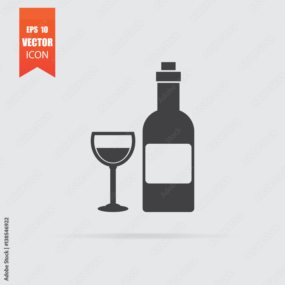 Wine icon in flat style isolated on grey background. Wine icon in flat style isolated on grey background.