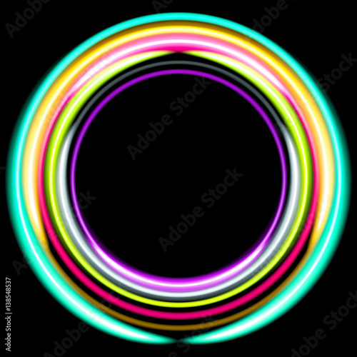 Neon colored rings. Retro disco background.