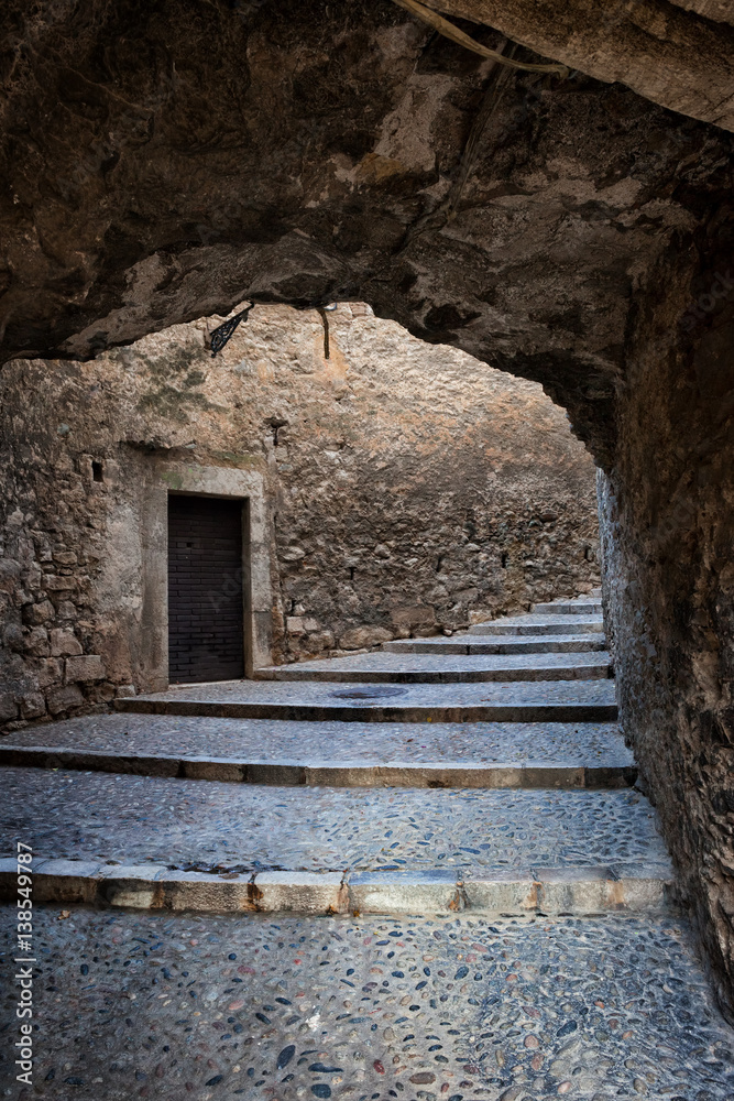 Medieval Passage With Staircase in Girona, Spain