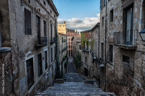 Sant Domenec Stairs in Old Town of Girona in Spain