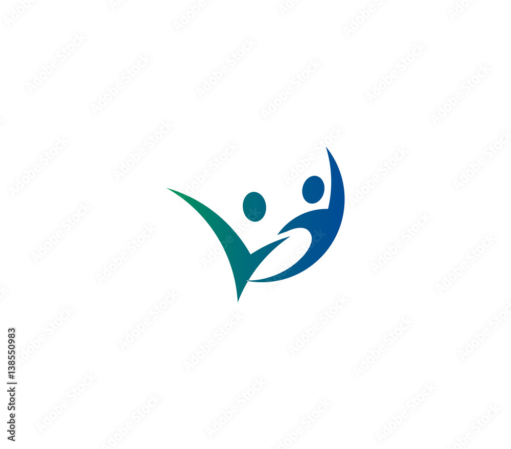 Isolated abstract blue and green color two people holding hands logo on white background vector illustration.